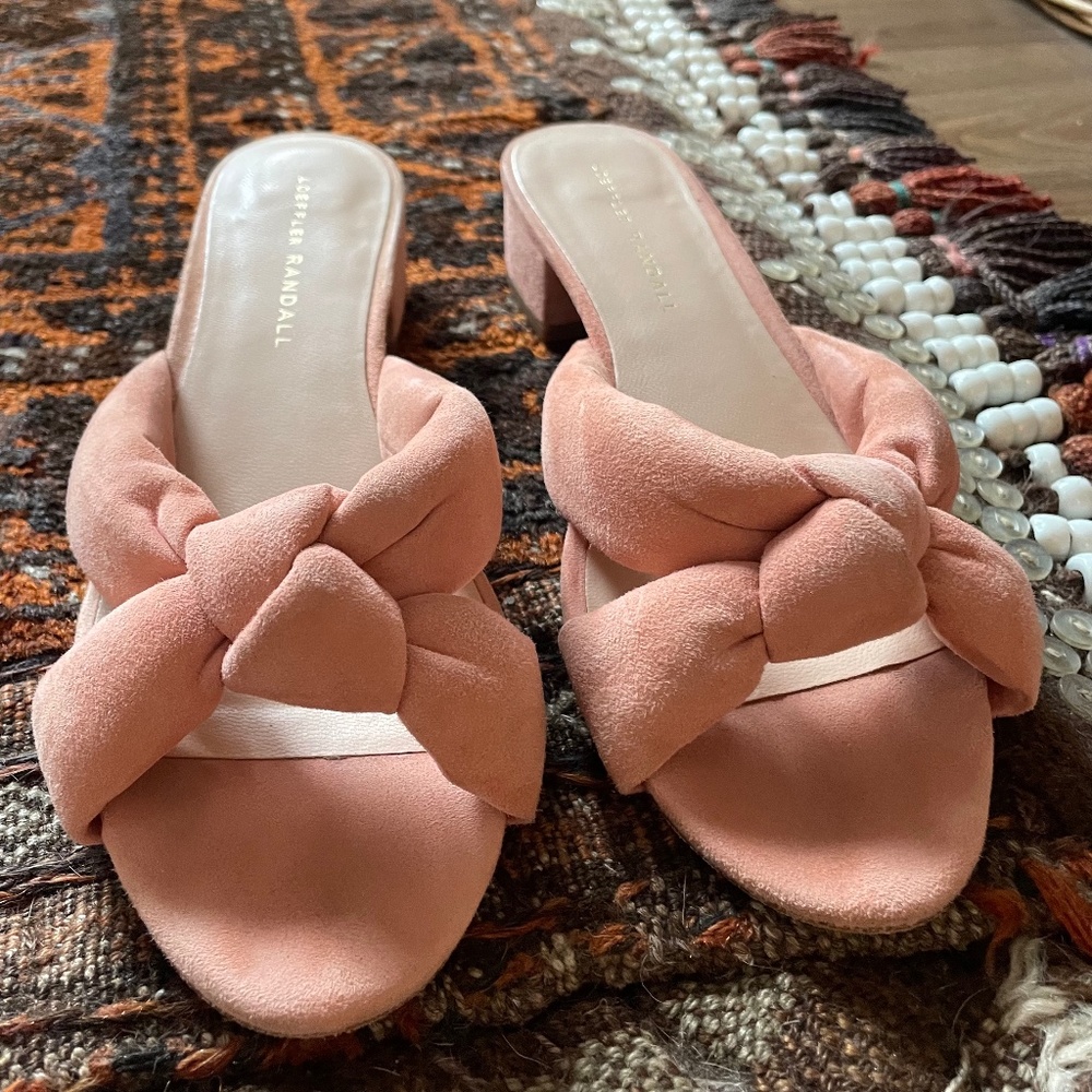 Loeffler Randall Suede Knot Slides, size 7.5 in pink blush suede